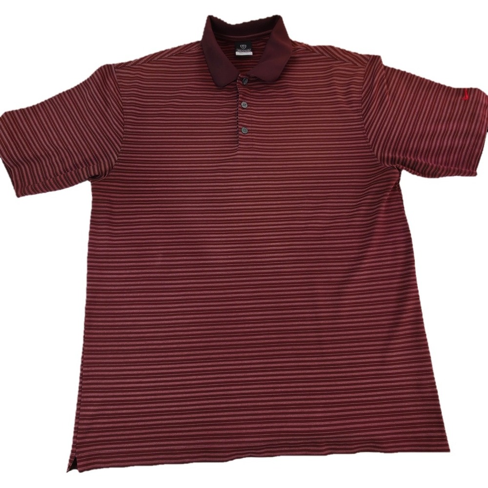 Nike Golf Polo Mens Large Burgundy Striped Short Sleeve Shirt FitDry